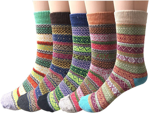 5 Pairs Womens Wool Socks Vintage Soft Cabin Warm Socks Thick Knit Cozy Winter Socks for Women Gifts