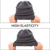 2 Pack Ponytail Beanie for Women,Winter Warm Beanie Tail Soft Stretch Cable Knit Messy High Bun Hat